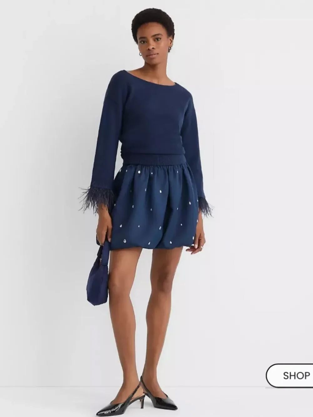 Loft Jeweled Ruched Bubble Mini Skirt in Deep Space Blue Size Medium